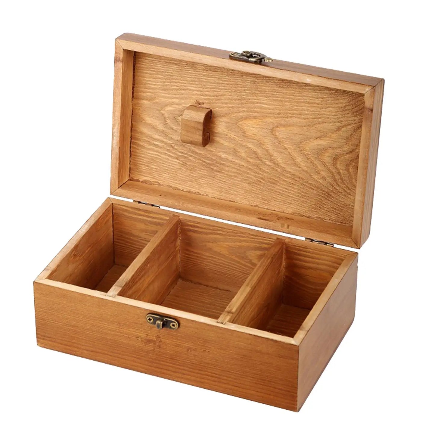 This empty vintage-inspired wooden sewing box is compact, travel-ready, and thoughtfully designed to hold your needlework essentials with timeless charm.